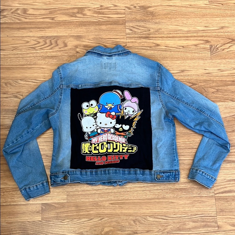 Hello Kitty Upcycled Jean Jacket  Denim Jacket Size Medium M